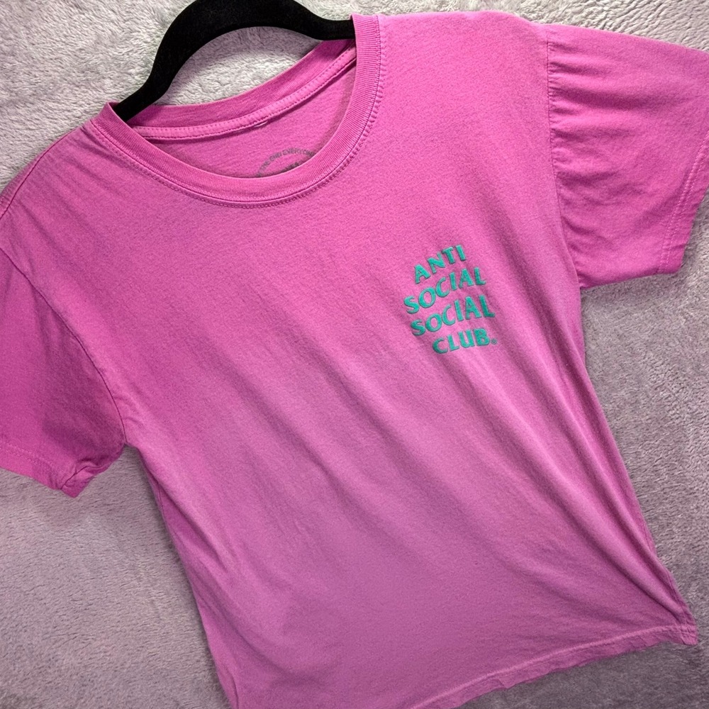 Anti Social Social Club Women T-Shirt‎ Sz S Pink Teal Logo Graphic Made In USA